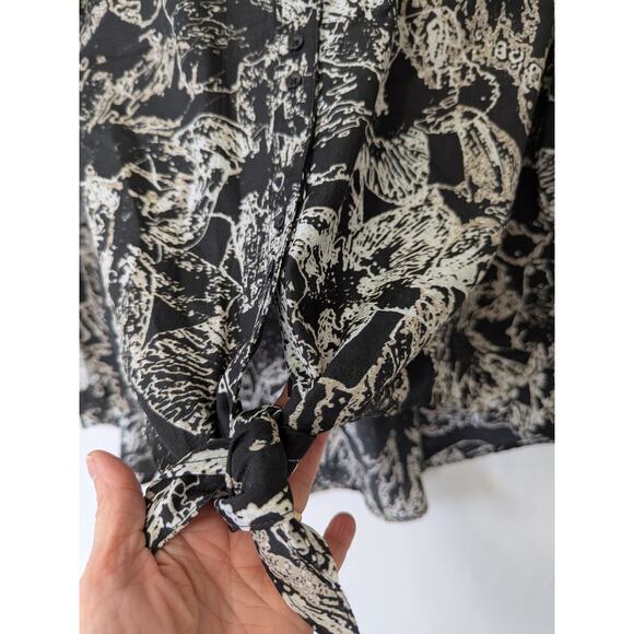 Westbound Woman Button Up Tie Front Tropical Black White Top Size 3X Boho New - Picture 2 of 9
